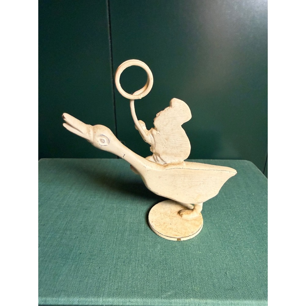 Vtg Farmhouse Cast Iron Goose & Rider Ring Loop Paperweight Decor - Picture 11 of 11